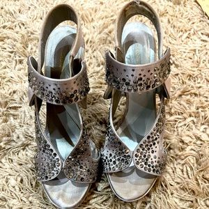 Georgina Goodman silver embellished platform heels